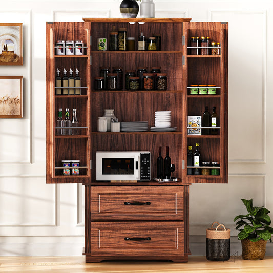 Armoire de cuisine 71" avec 2 grands tiroirs et armoire autoportante