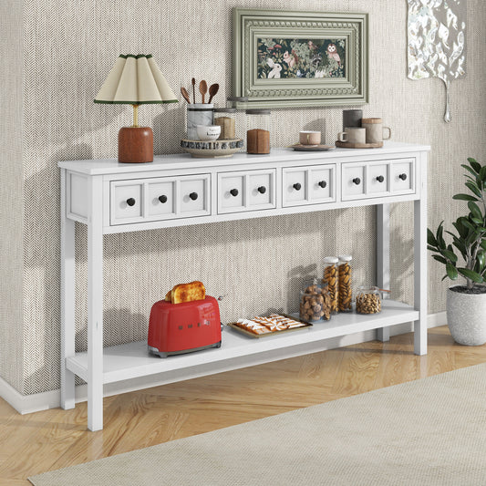 Console en bois massif avec 2 grands tiroirs et 2 petits tiroirs