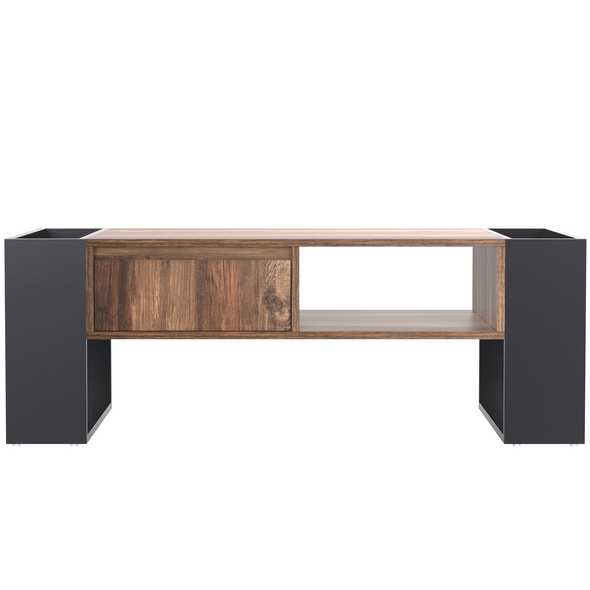 Table à café en bois, tiroir avec poignée encastrée