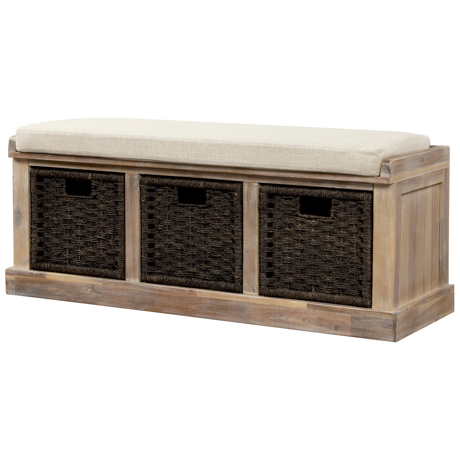 Banc de rangement avec 3 paniers amovibles en rotin classique