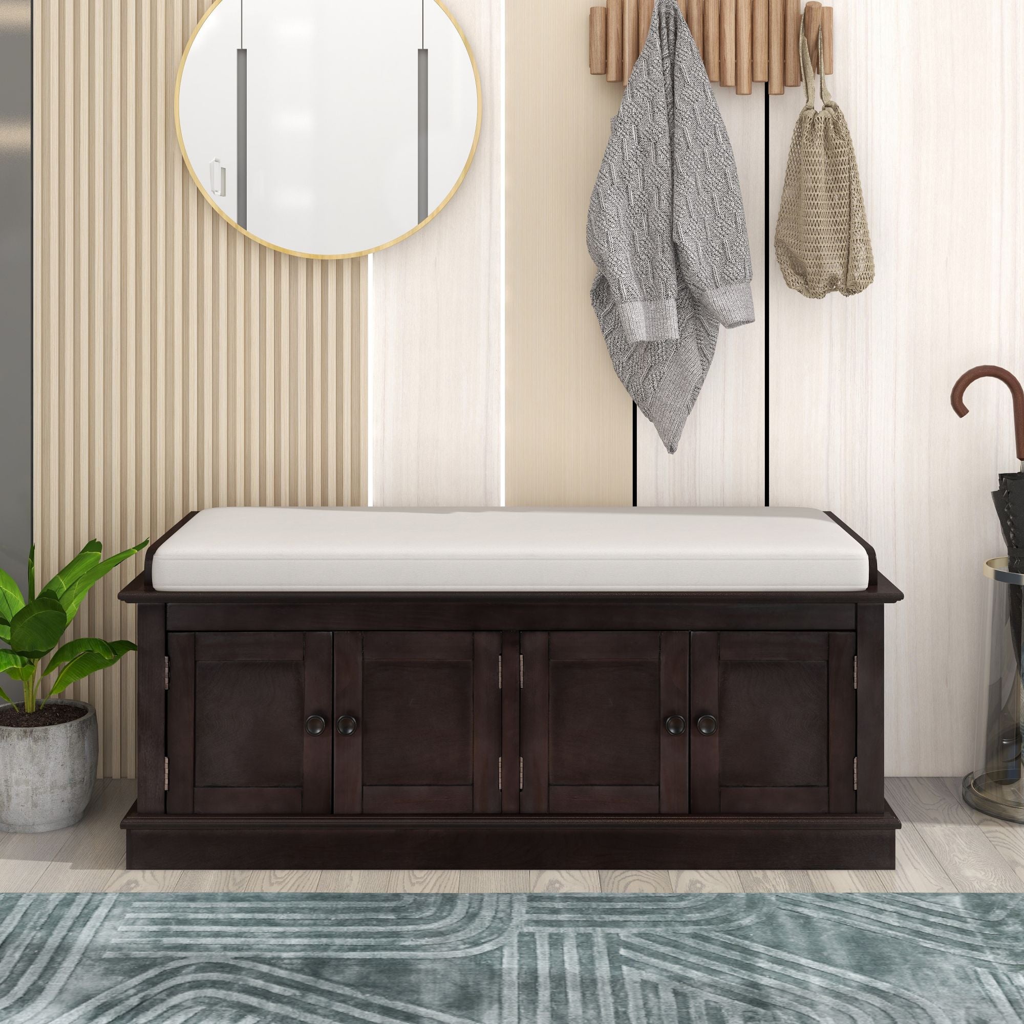 Banc de rangement à chaussure 4 portes avec coussin amovible