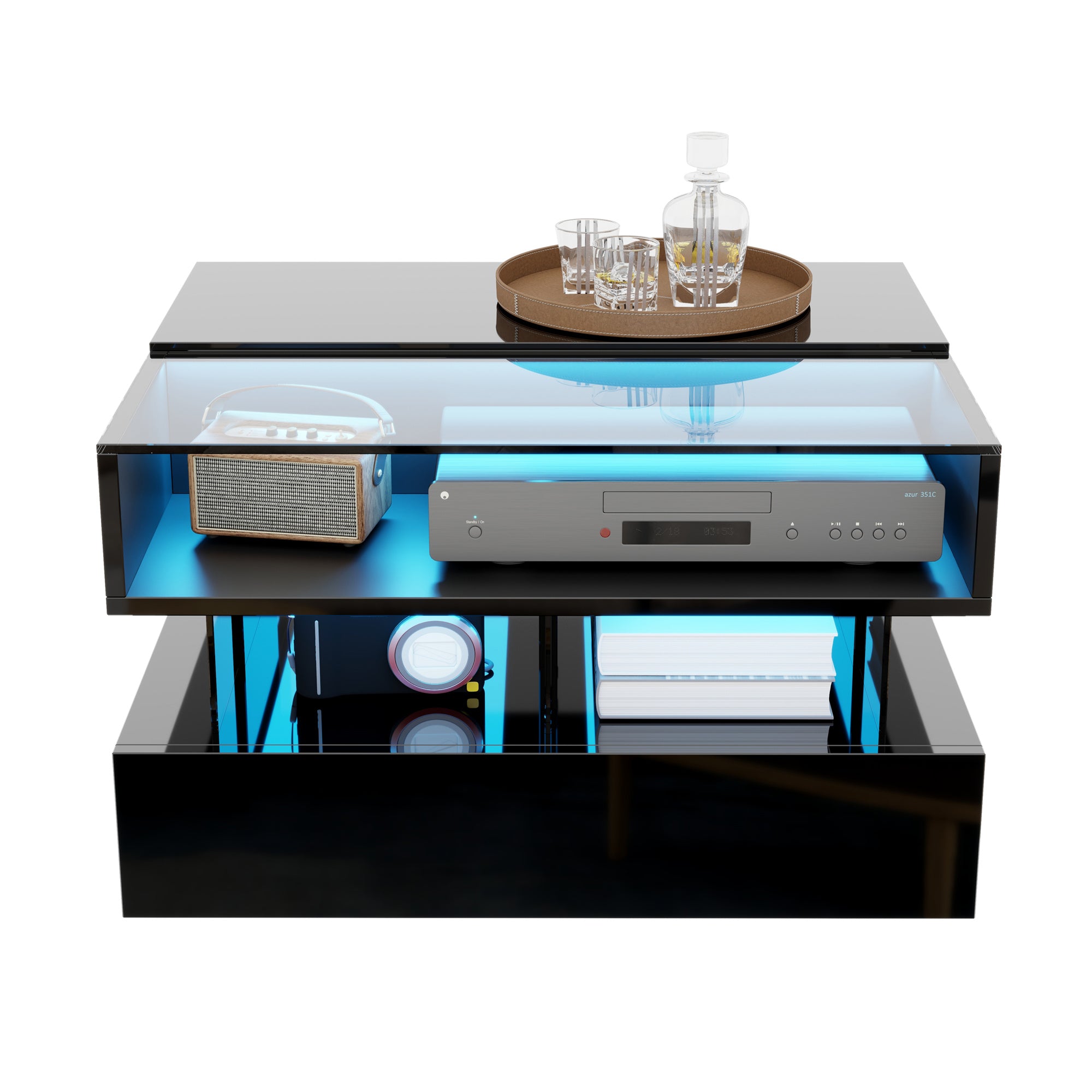 Table à café avec plateau en verre et effet LED