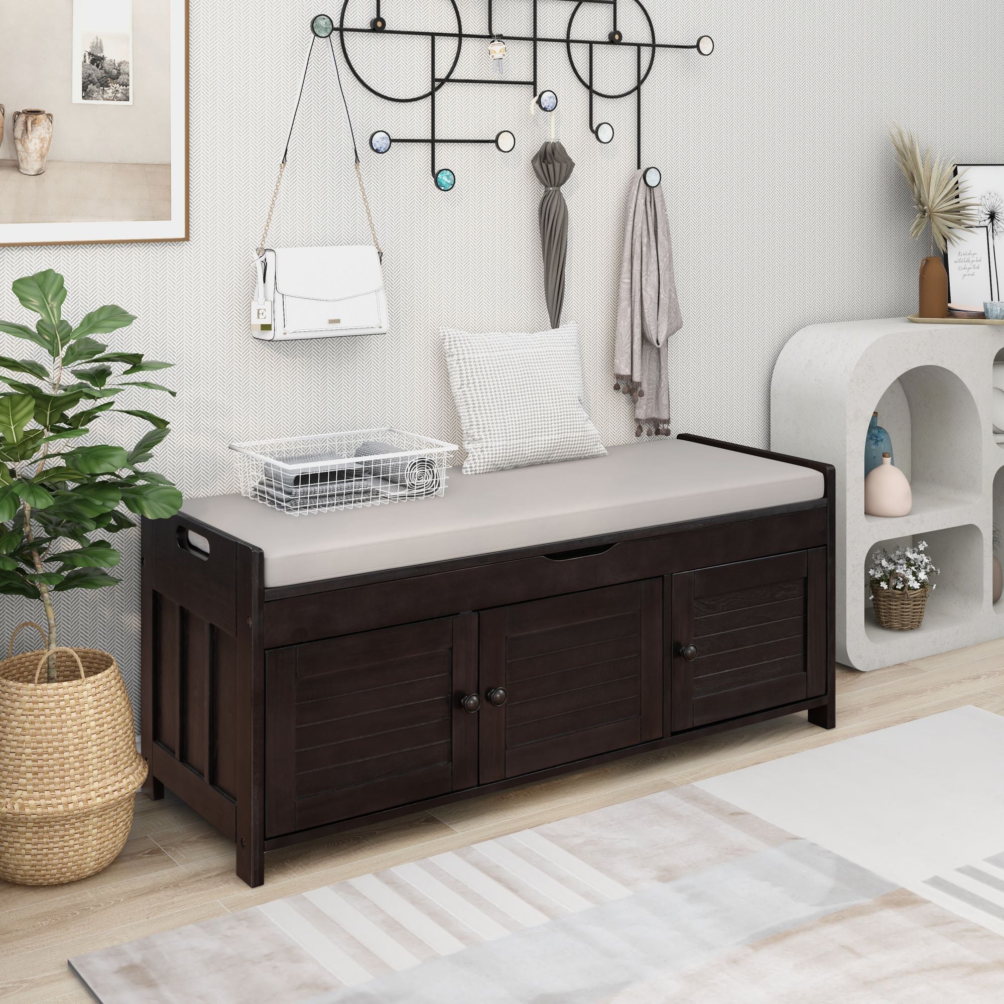 Banc de rangement à chaussures avec coussin amovible