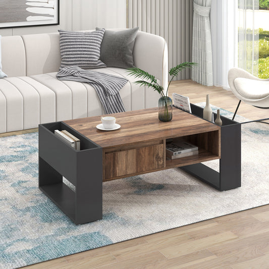 Table à café en bois, tiroir avec poignée encastrée