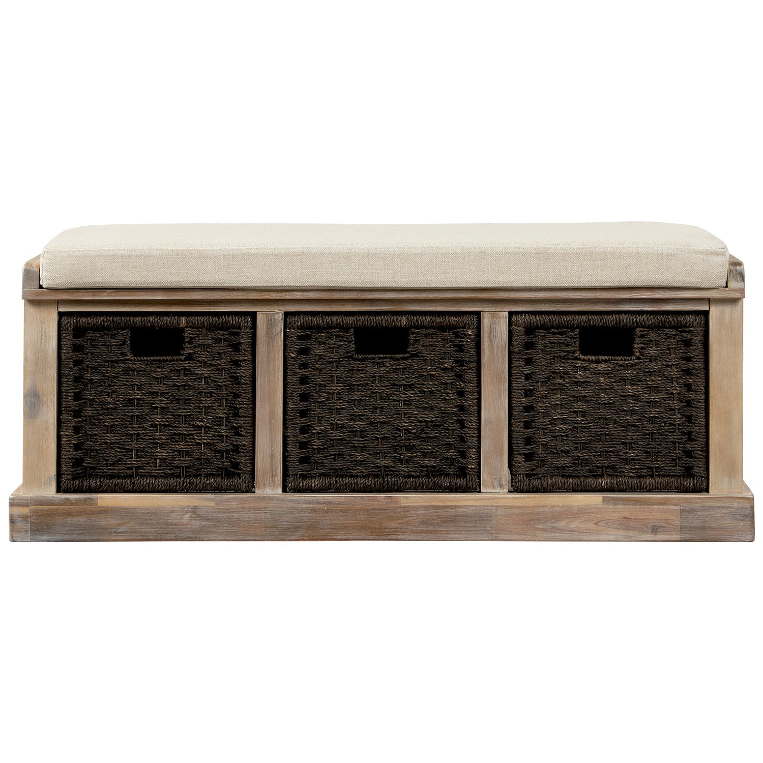 Banc de rangement avec 3 paniers amovibles en rotin classique