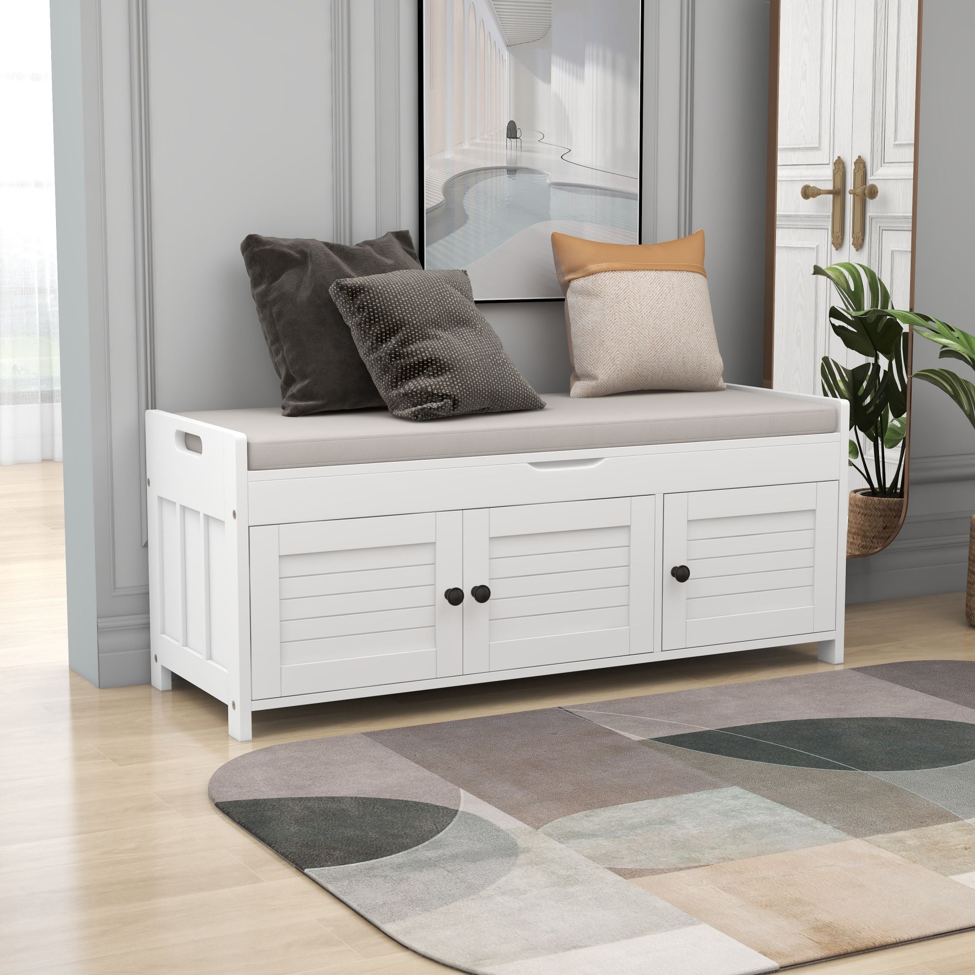 Banc de rangement à chaussures avec coussin amovible