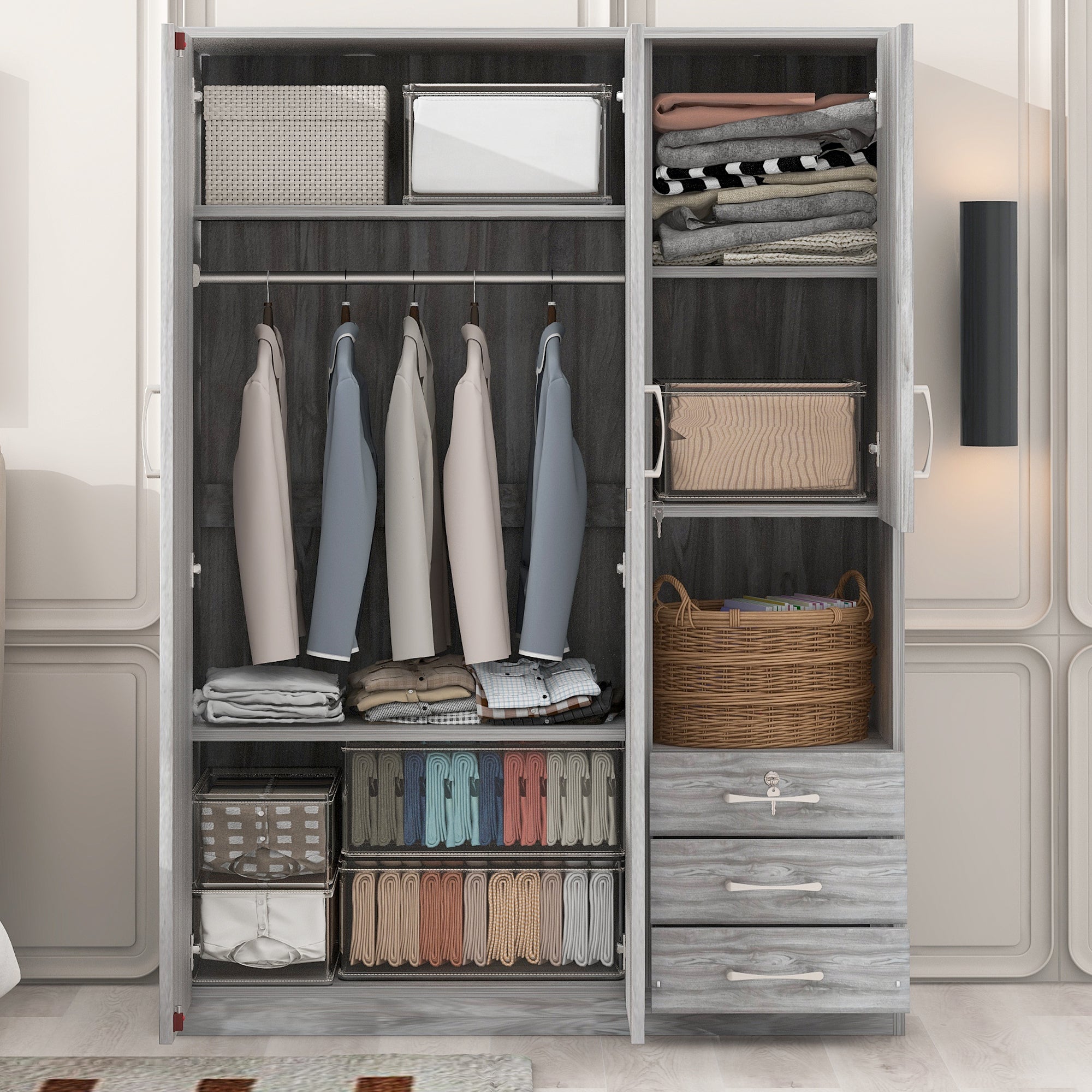 Armoire de rangement en bois à 2 portes pour chambre à coucher