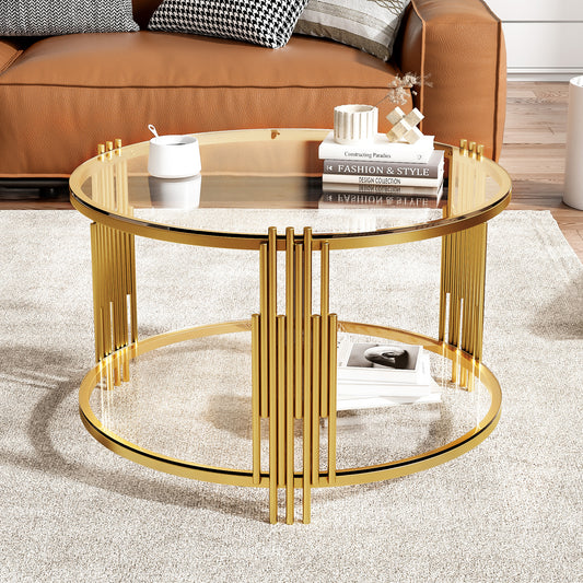 Table à café dorée avec tablette inférieure