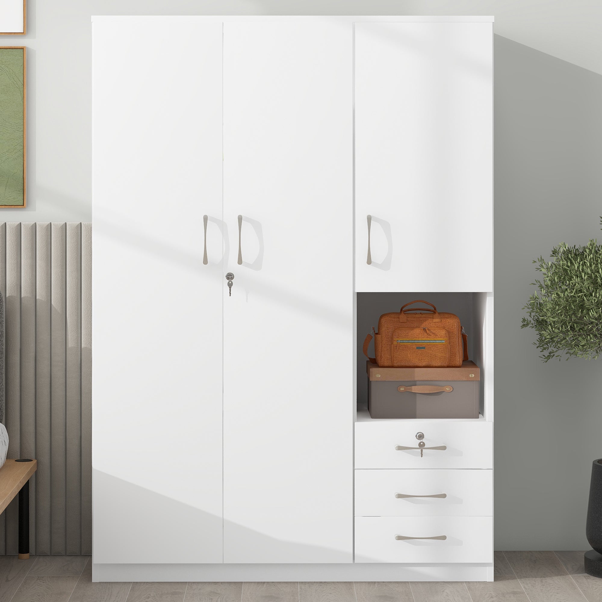 Armoire de rangement en bois à 2 portes pour chambre à coucher