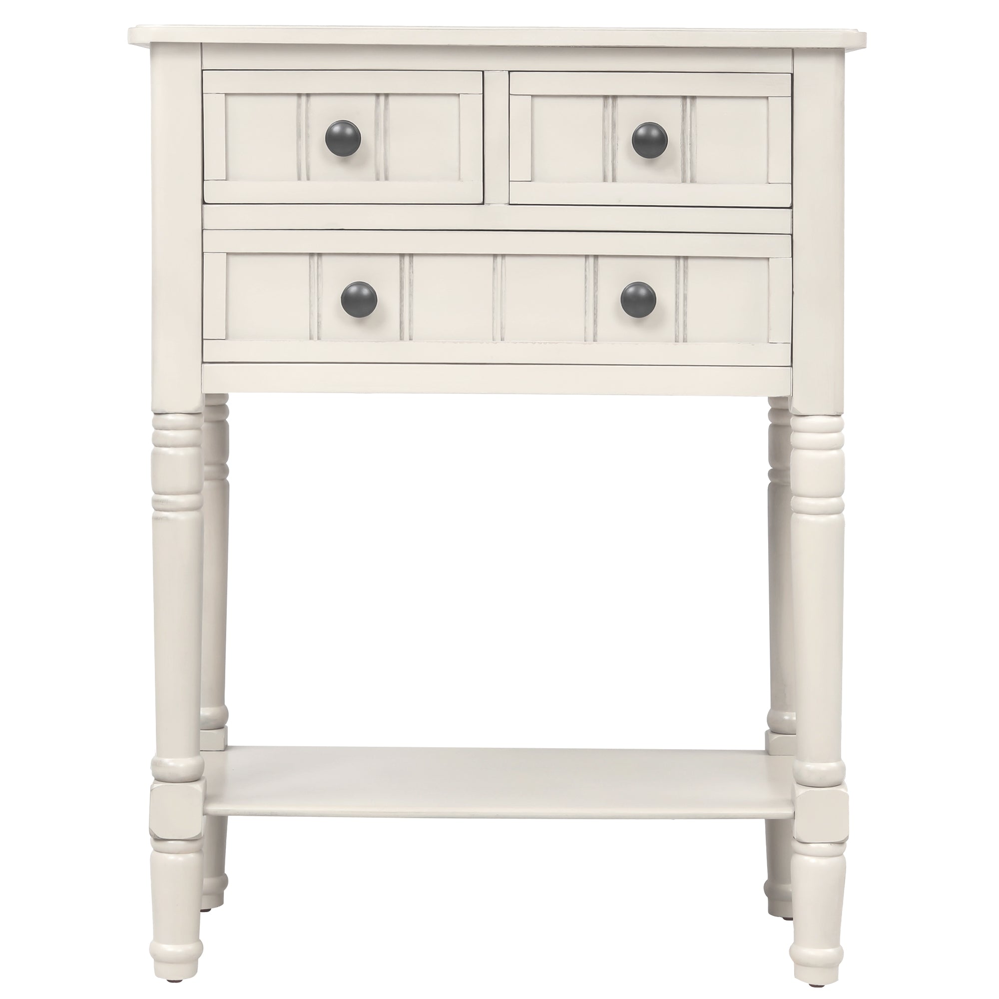 Console en bois massif avec trois tiroirs et étagère inférieure
