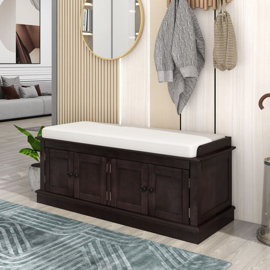 Banc de rangement à chaussure 4 portes avec coussin amovible