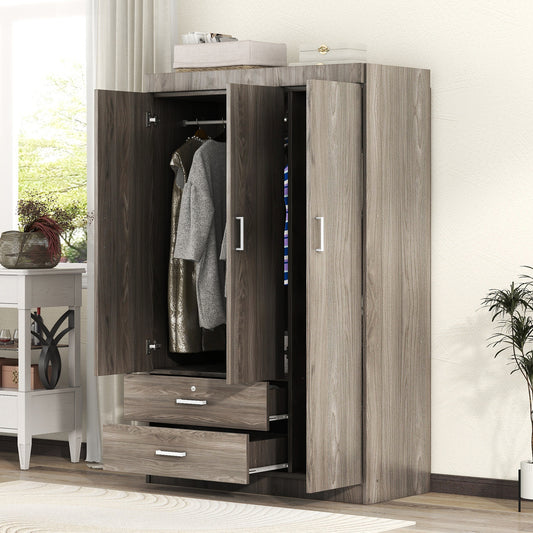 Armoire en bois gris 3 portes et 2 tiroirs