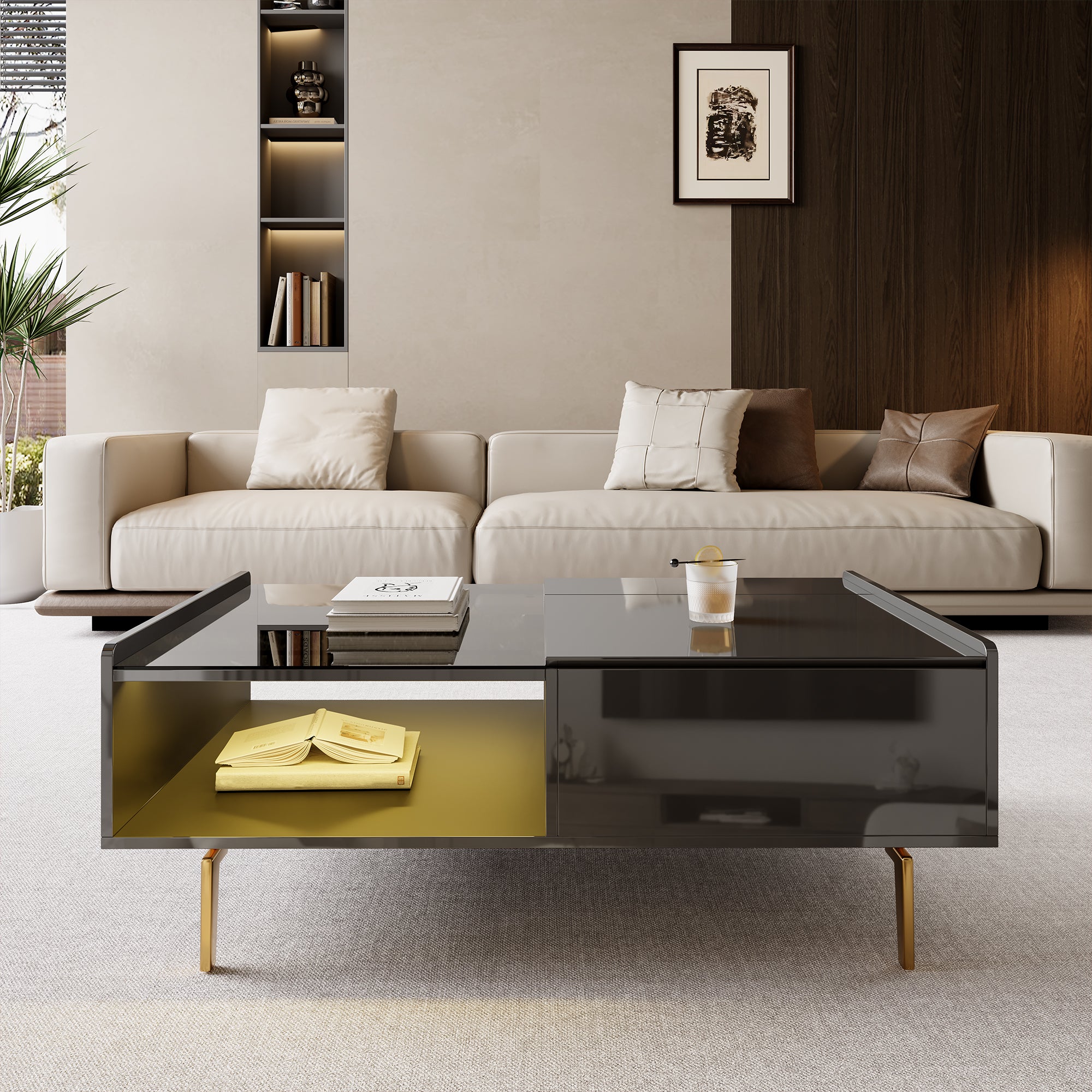 Table à café avec plateau en verre et effet LED