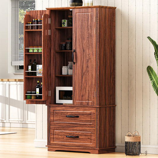 Armoire de cuisine 71" avec 2 grands tiroirs et armoire autoportante