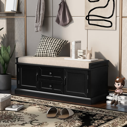 Banc de rangement à chaussure 4 portes avec étagères réglables