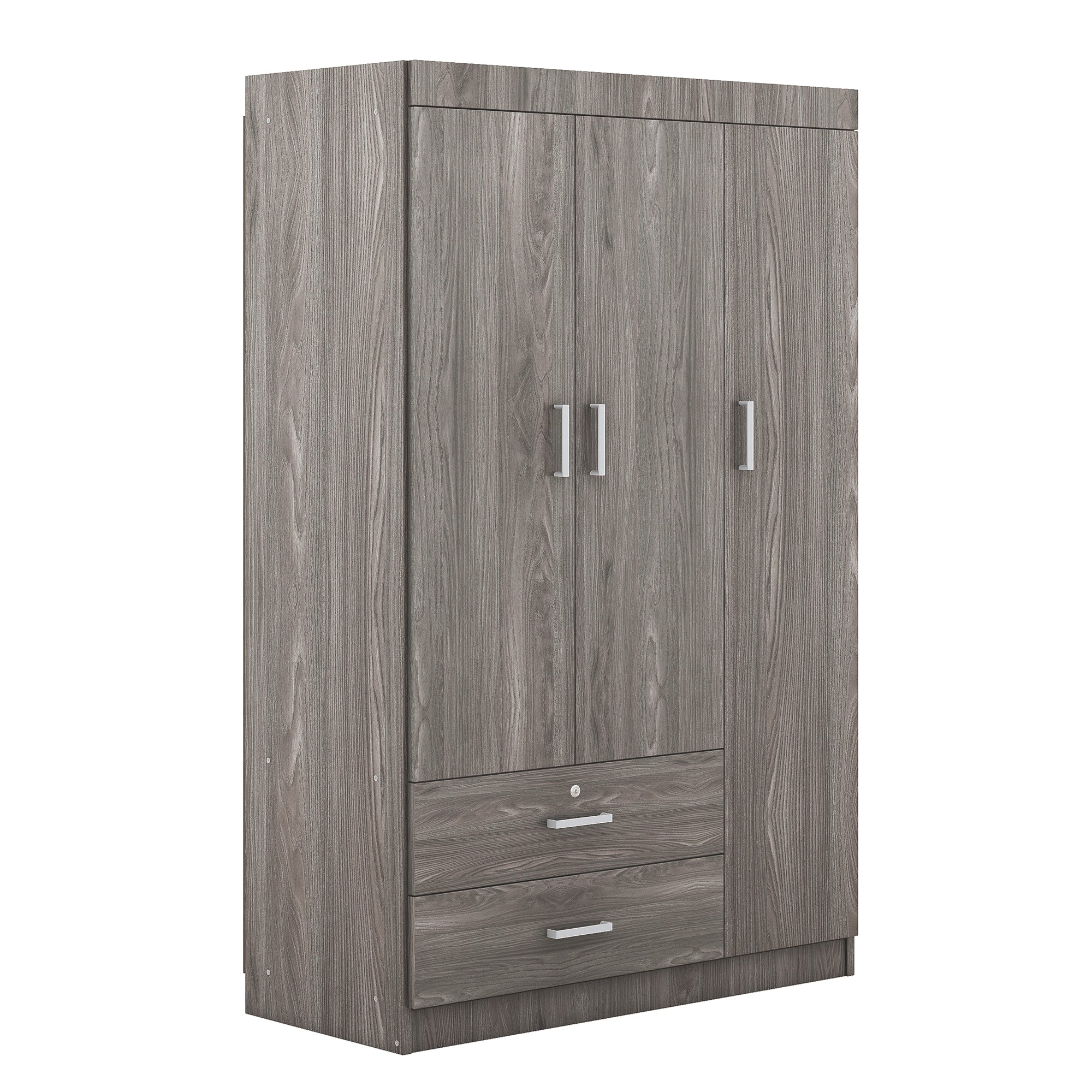 Armoire en bois gris 3 portes et 2 tiroirs